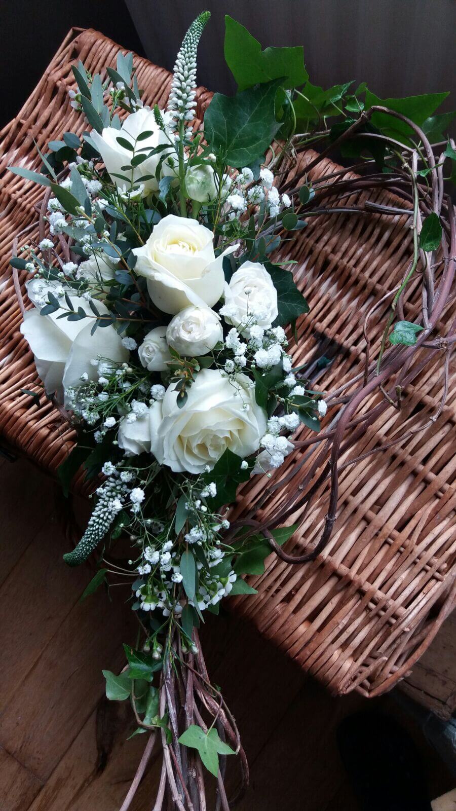 Twig heart with white and cream flower detail